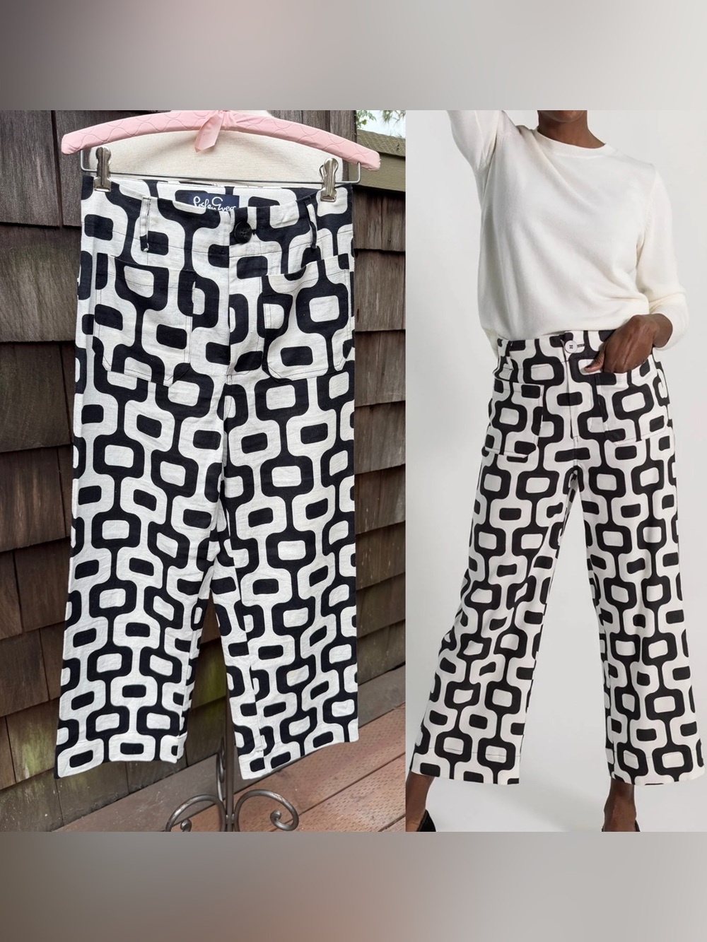 Lesley Evers Dana pants Barcelona print black white Sz XS 4 pockets
